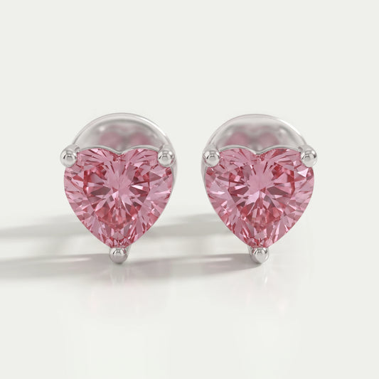 Pink Heart Cut Lab Grown Diamond Earrings