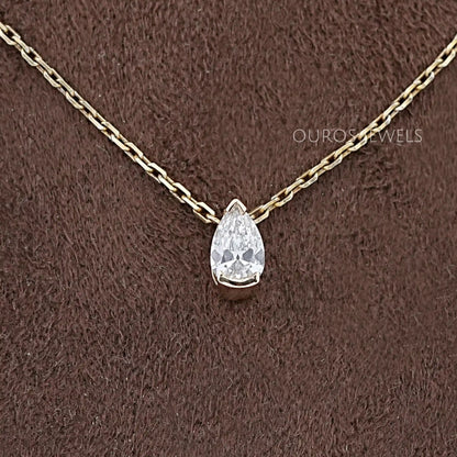 Old Mine Pear Diamond Half Bezel Solitaire Pendant Necklaces
