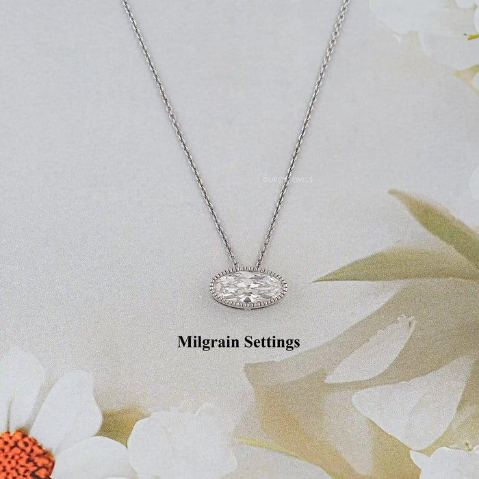 East West Old Mine Moval Cut Lab Diamond Solitaire Necklace