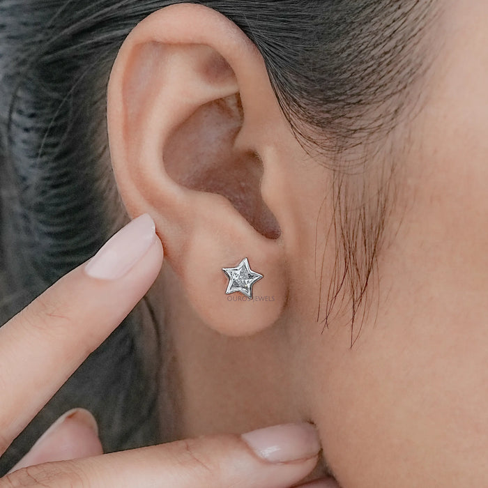 Star Shaped Diamond Bezel Set Earrings