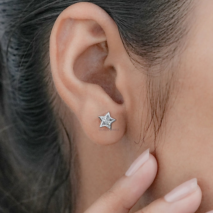 Star Shaped Diamond Bezel Set Earrings