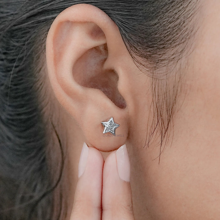 Star Shaped Diamond Bezel Set Earrings