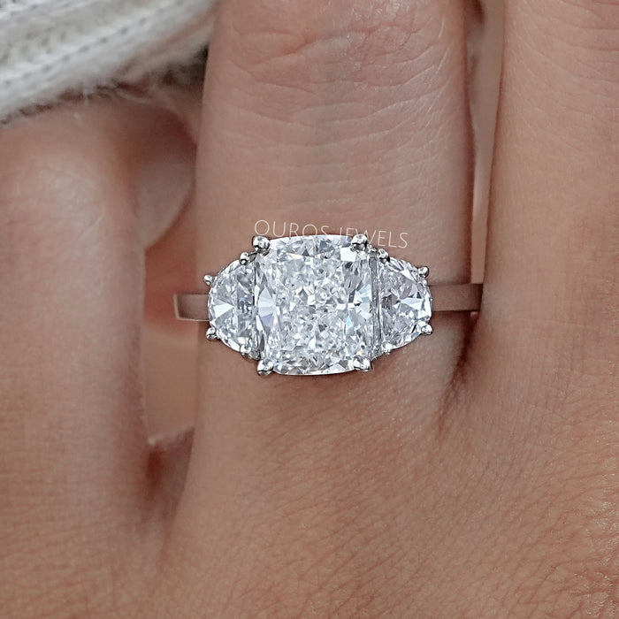 Trinity Cushion Cut Lab Diamond Engagement Rings