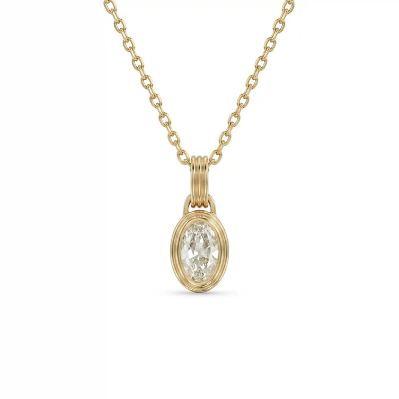 Old Mine Moval Cut Lab Grown Diamond Bezel Necklace