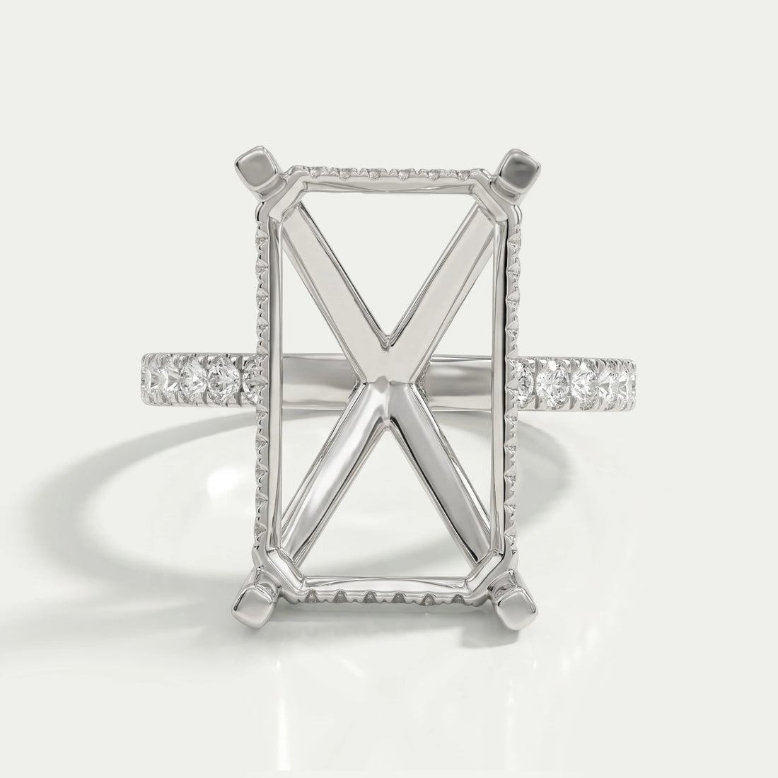 Emerald Shape Hidden Halo Semi Mount Ring Ring