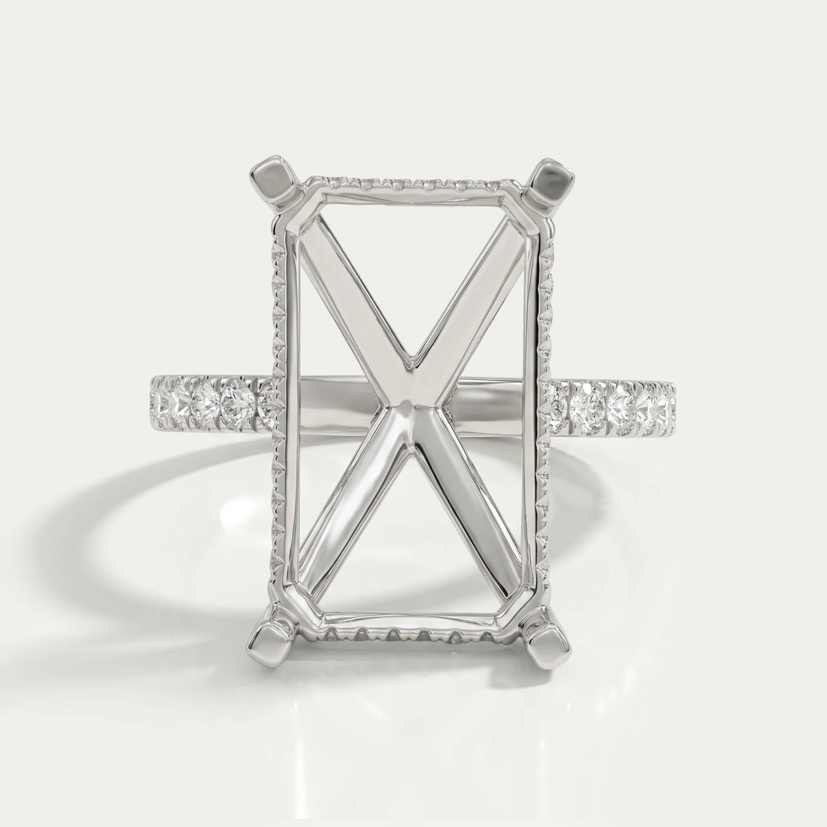 Emerald Shape Hidden Halo Semi Mount Ring Ring