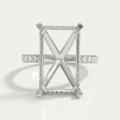 Emerald Shape Hidden Halo Semi Mount Ring Ring