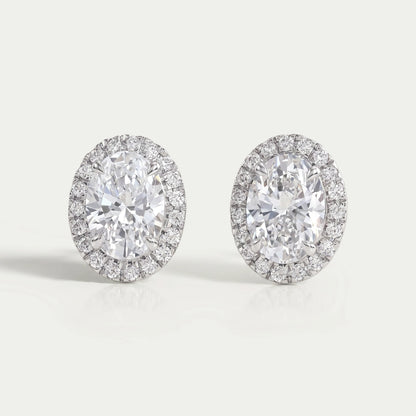 Oval Diamond Halo Stud Earrings