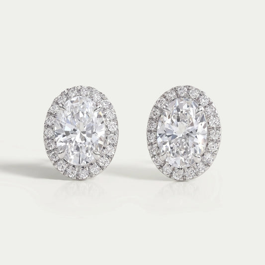 Oval Diamond Halo Stud Earrings
