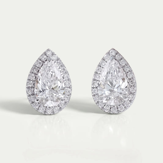 Pear Diamond Halo Stud Earrings