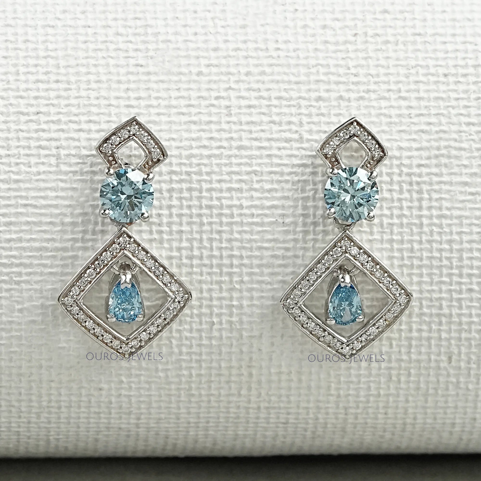 Blue Round With Pear Diamond Drop Earrings Earrings
