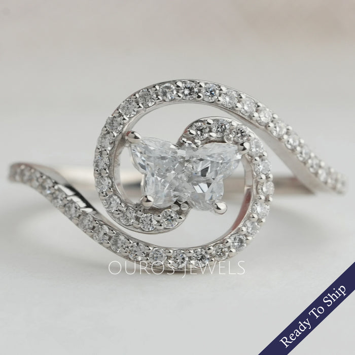 Round Bypass Setting  Butterfly Cut Lab Grown Diamond Ring