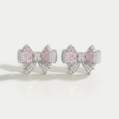 Bow Shape Round Cut cluster Diamond Stud Earrings Earring
