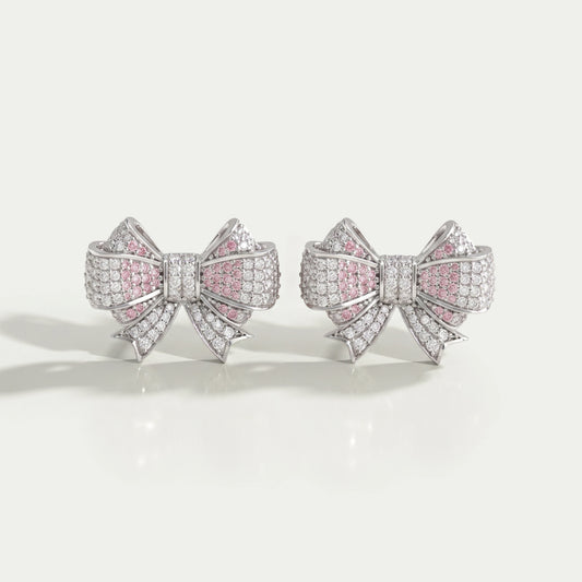 Bow Shape Round Cluster Diamond Earrings