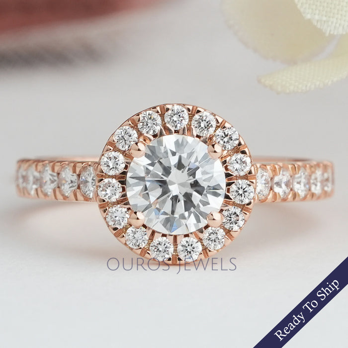 0.80 Carat Round Lab Diamond Halo Ring