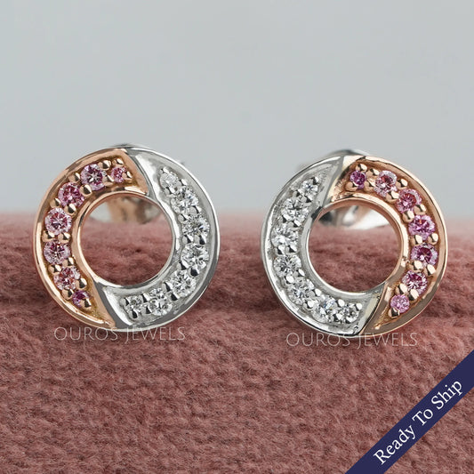 Round Cut Lab Grown Diamond Two Tone Circle Earrings
