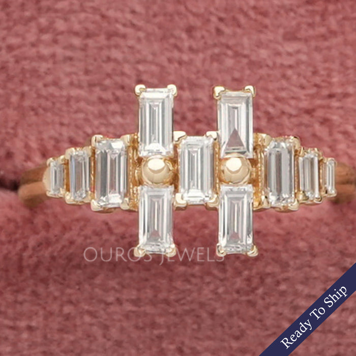 Baguette Cut Lab Diamond Cluster Anniversary Ring