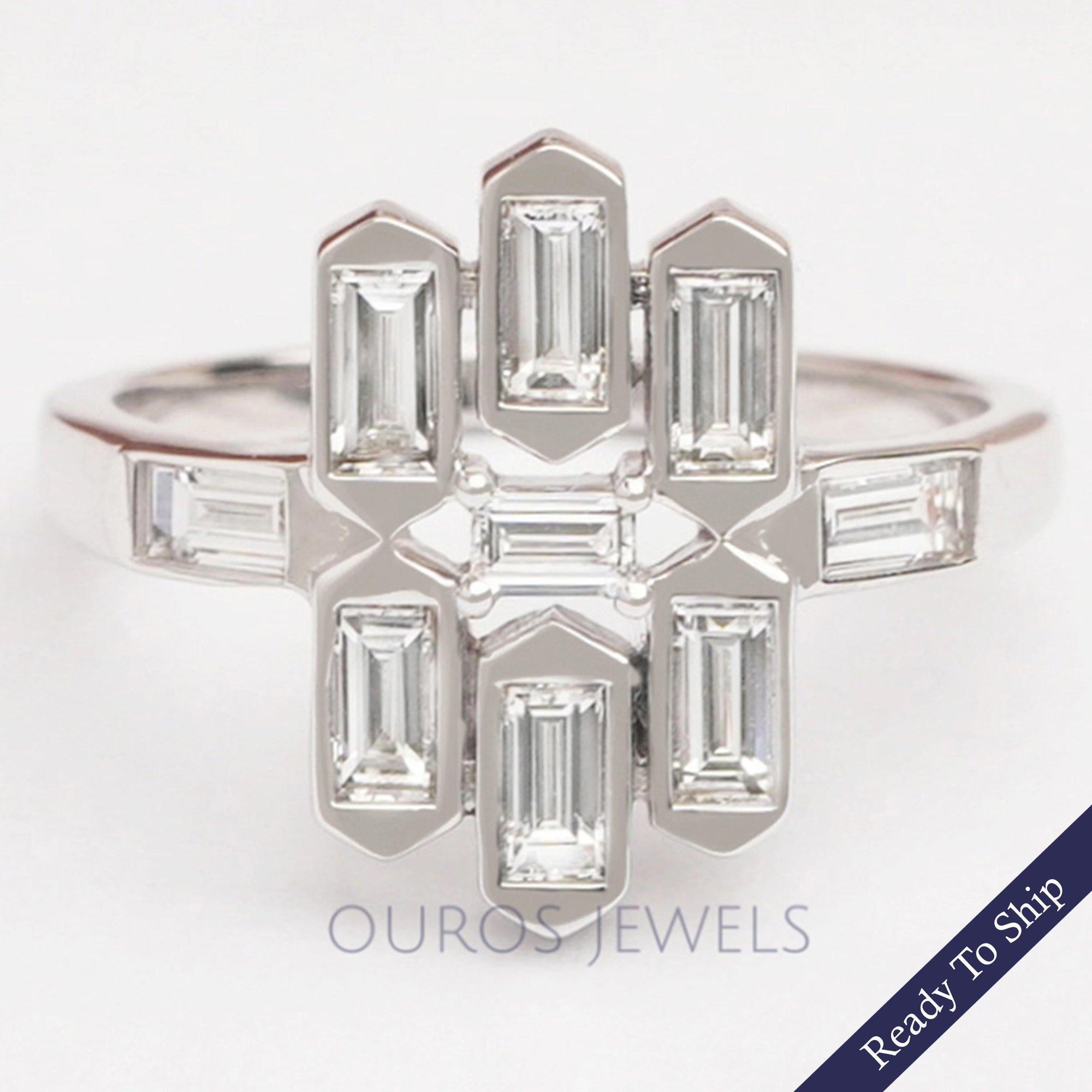 Bezel Set Baguette Cut Lab Grown Diamond Ring