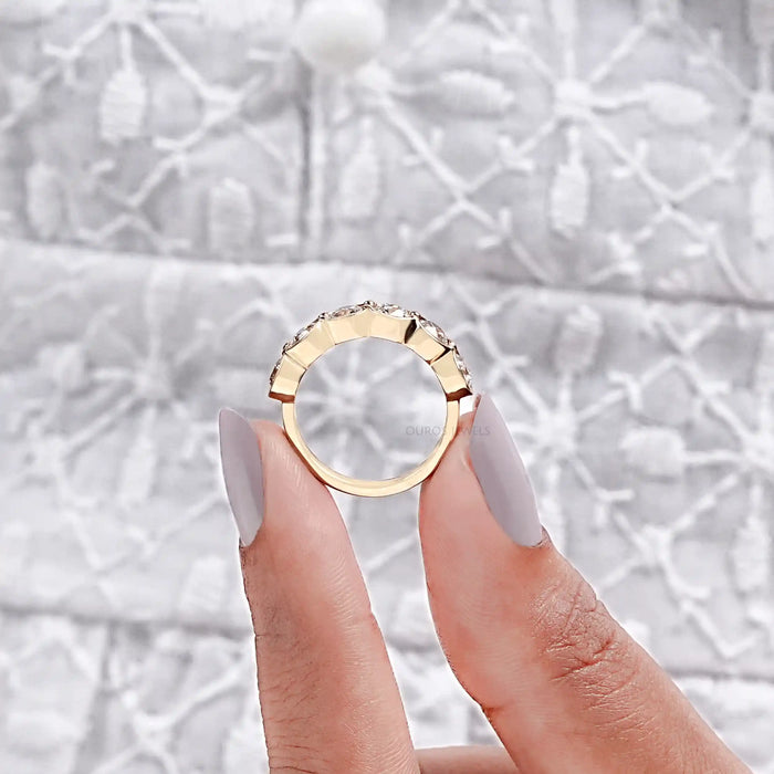 OEC Round Cut Lab Diamond Half Eternity & Half Bezel Set Band