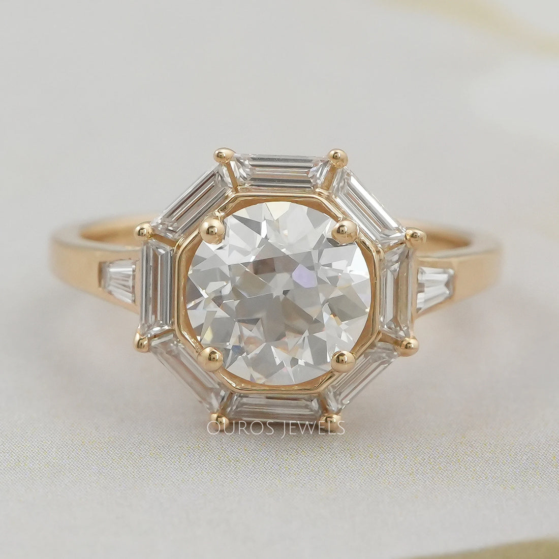 Old European Round Cut Halo Engagement Ring Ring