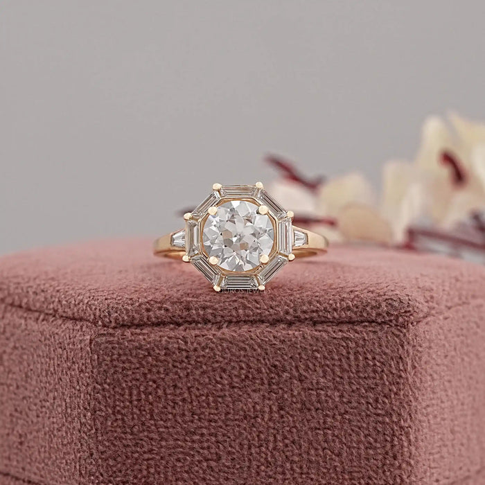 Old European Round Cut Lab Grown Diamond Halo Ring