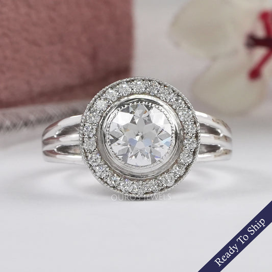 OEC Round Cut Lab Diamond Halo Engagement Ring Ring
