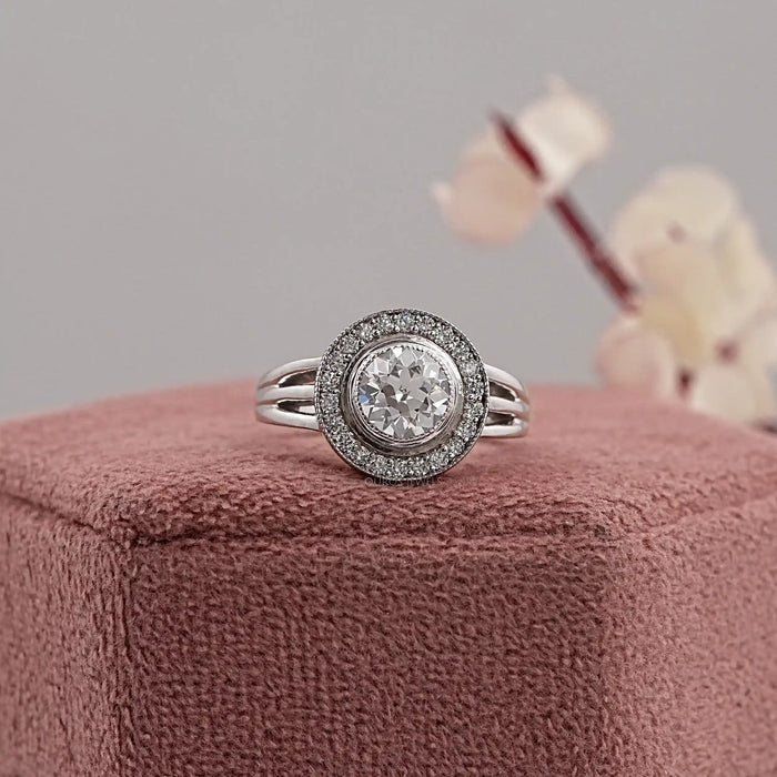 OEC Round Cut Lab Diamond Halo Engagement Ring