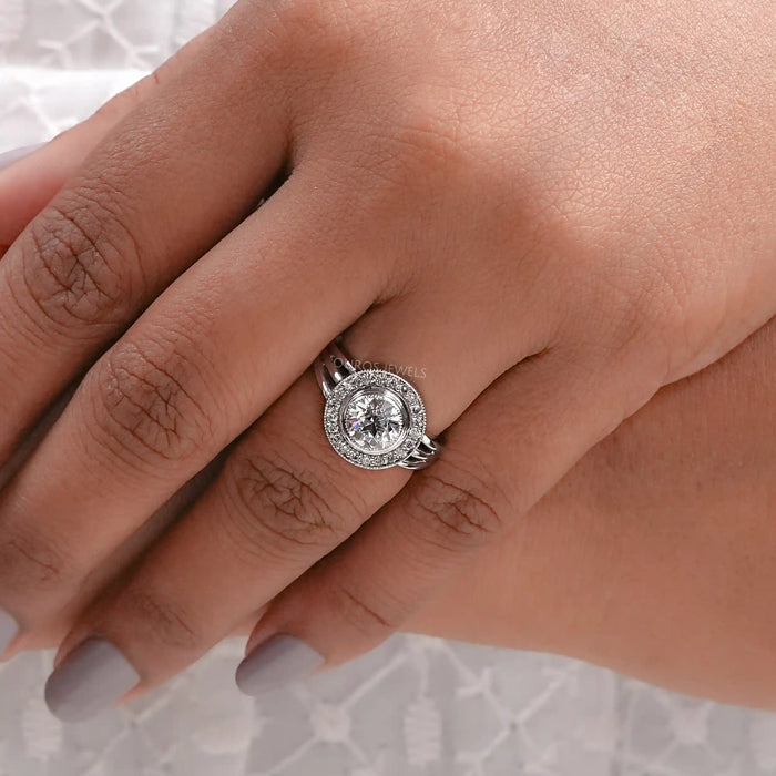 OEC Round Cut Lab Diamond Halo Engagement Ring
