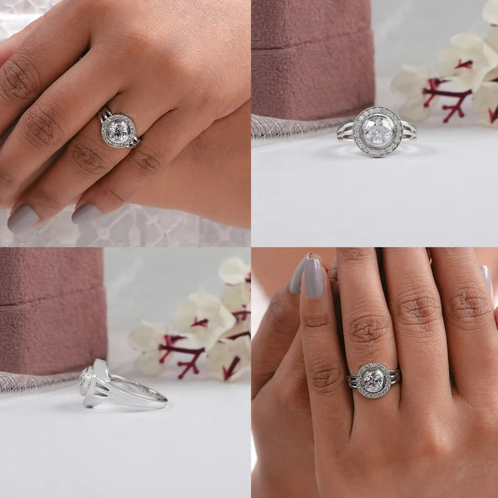 OEC Round Cut Lab Diamond Halo Engagement Ring