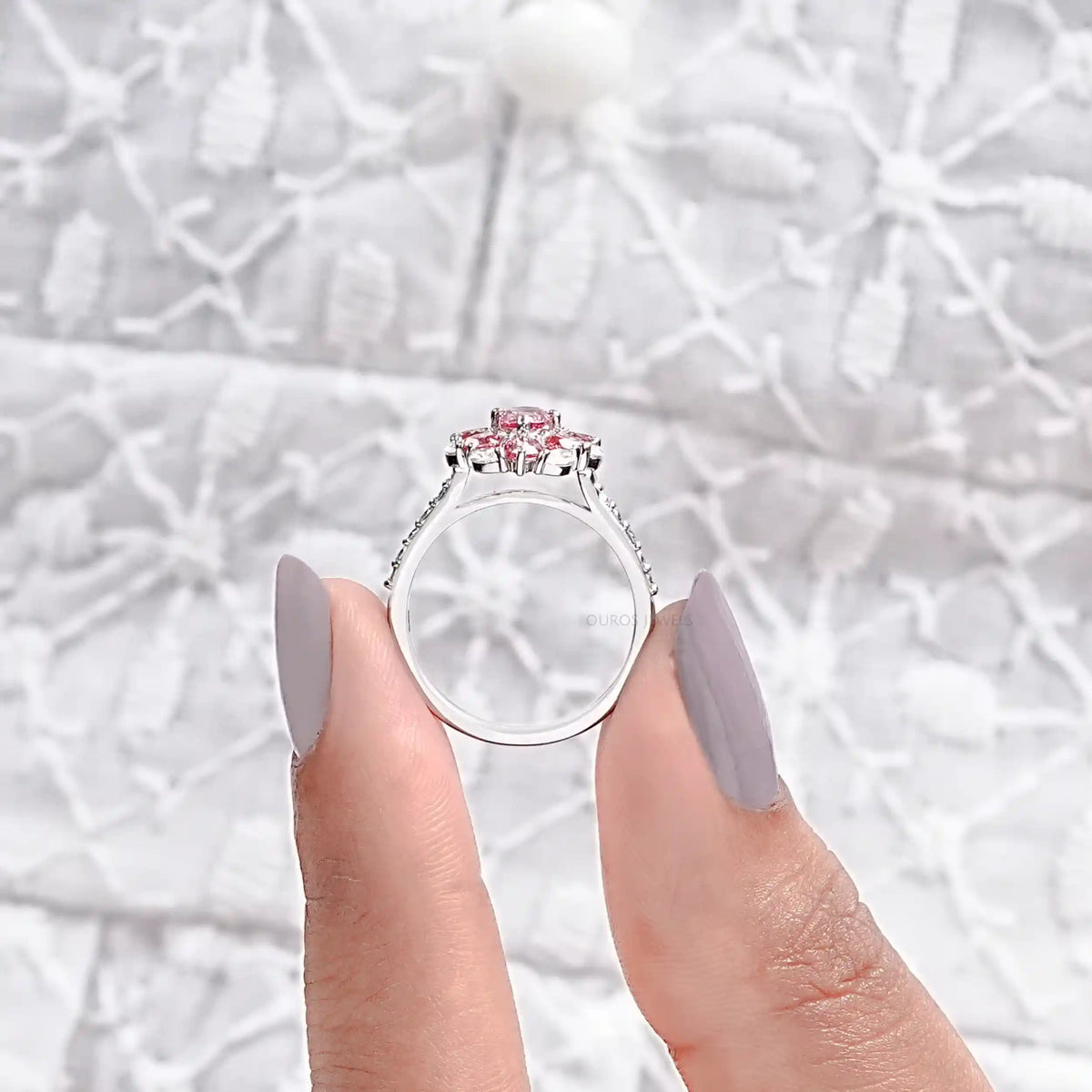 Pink Pear And Heart Cut Lab Diamond Halo Ring Ring
