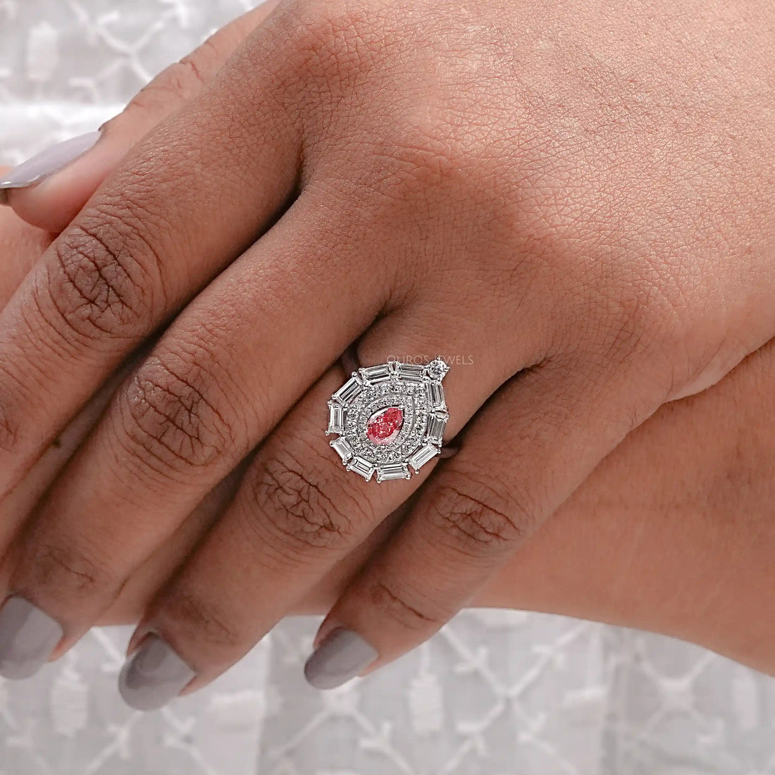 0.40 CT Pink Pear Cut Lab Diamond Double Halo Ring Ring