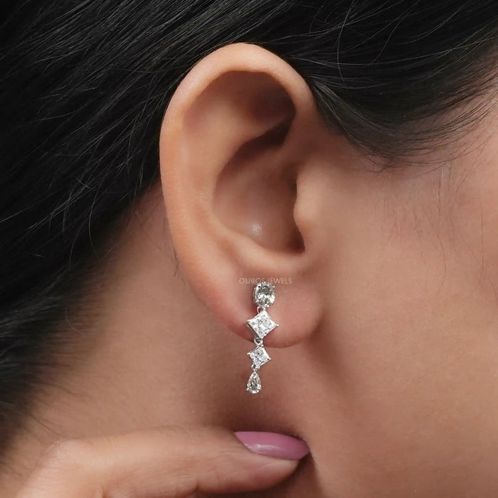 Olive Multi Shape Lab Diamond Drop Earrings