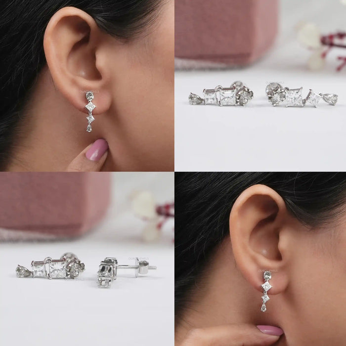 Olive Multi Shape Lab Diamond Drop Earrings