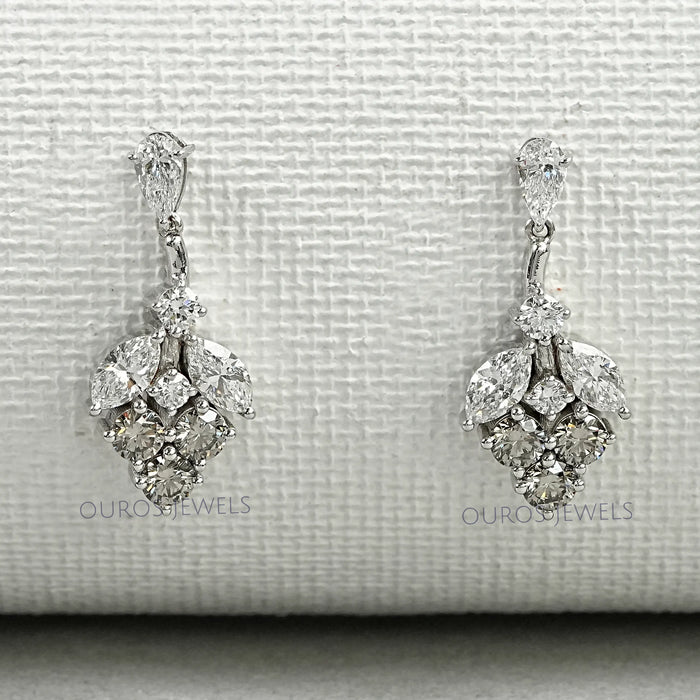 Olive Round Shape Cluster Diamond Earrings 