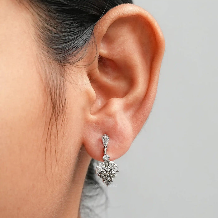 Olive Round Diamond Cluster Drop Earrings