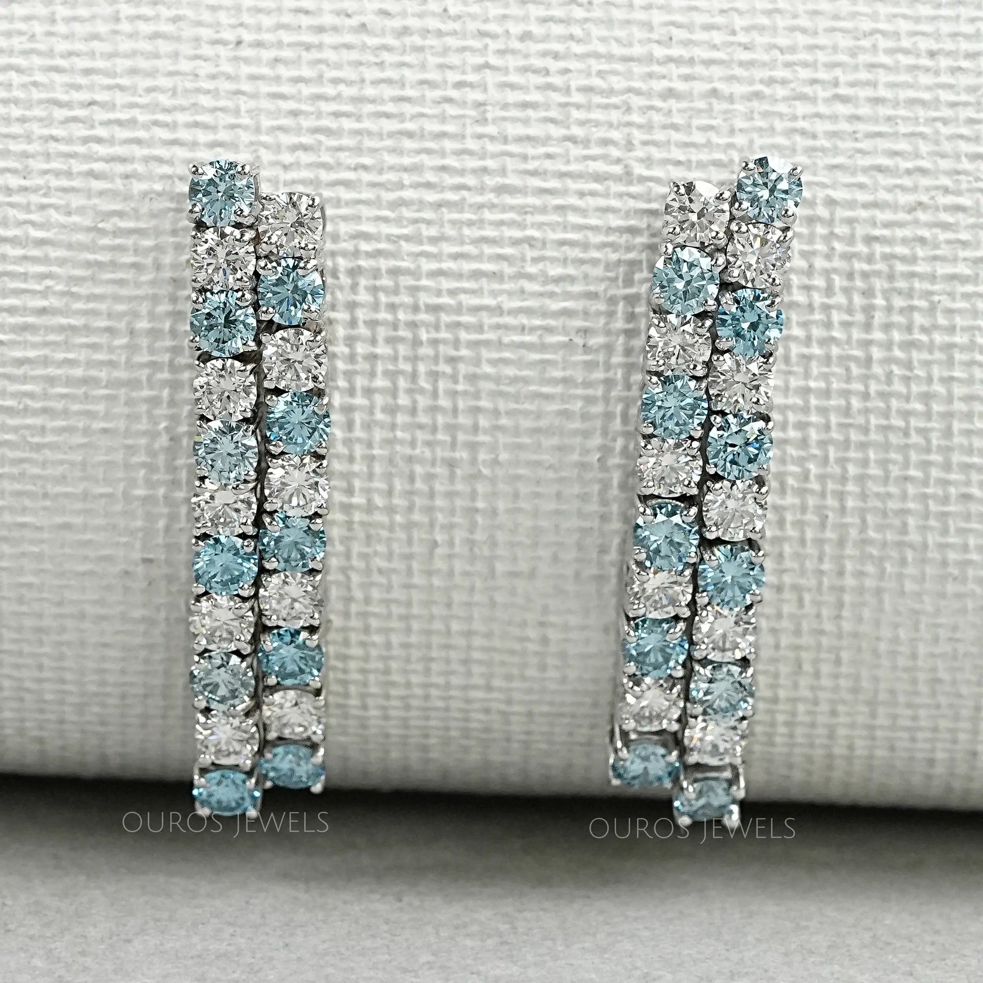Blue Round Cut Lab Diamond Double Row Earrings Earring