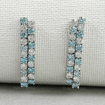 Blue Round Cut Lab Diamond Double Row Earrings Earring