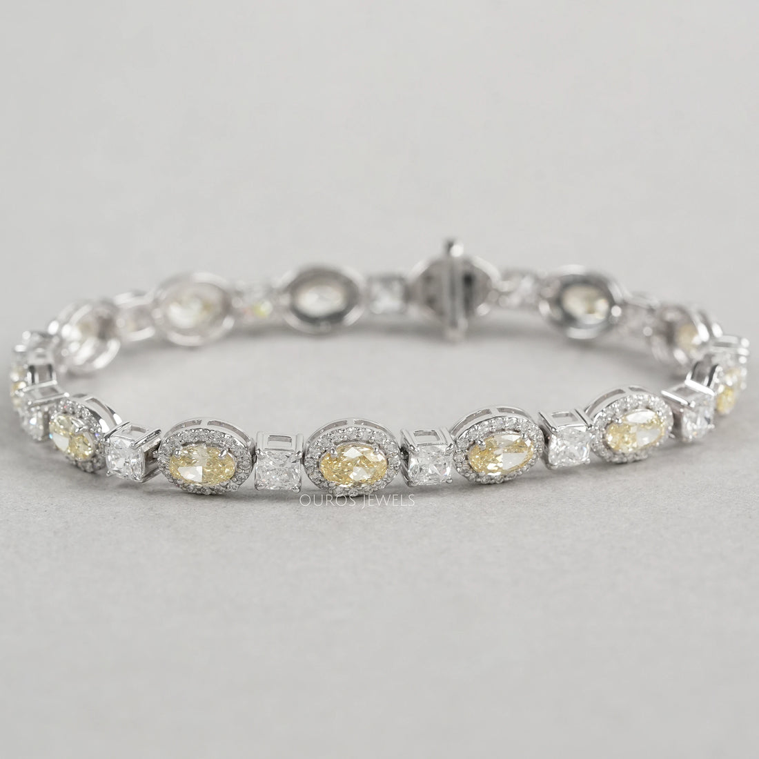 Yellow Oval Cut Halo Lab Grown Diamond Bracelet Bracelet