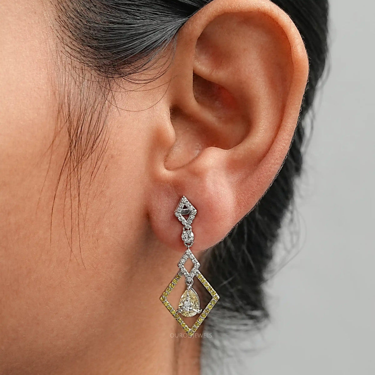 Kite Shape Yellow Pear Diamond Dangle Earrings Earrings