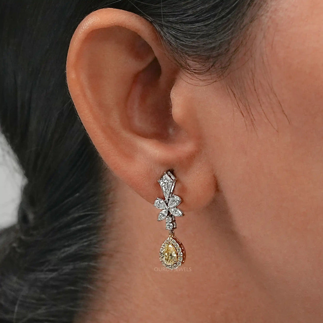 Yellow Pear Lab Diamond Halo Dangle Earrings Earrings
