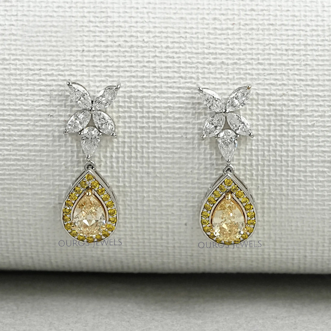 Pear Shaped Yellow Diamond Drop Earrings Earrings