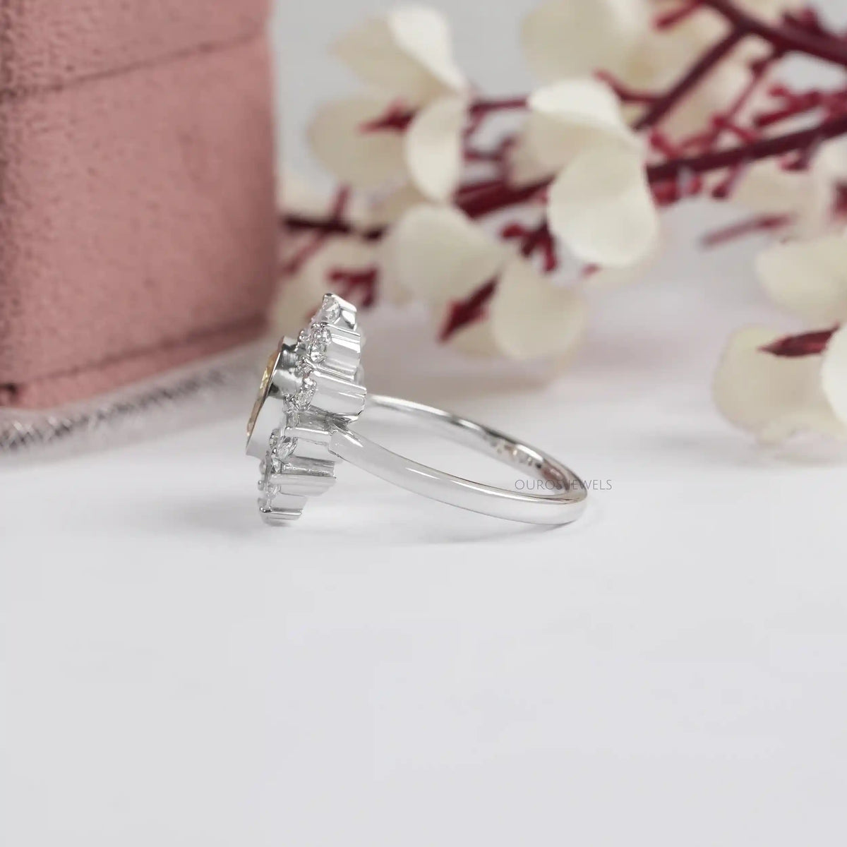 Yellow Oval Cut Bezel Set Lab Diamond Halo Ring Ring