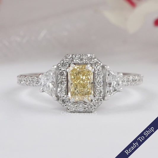 Yellow Radiant Cut Lab Diamond Halo Accent Ring Ring