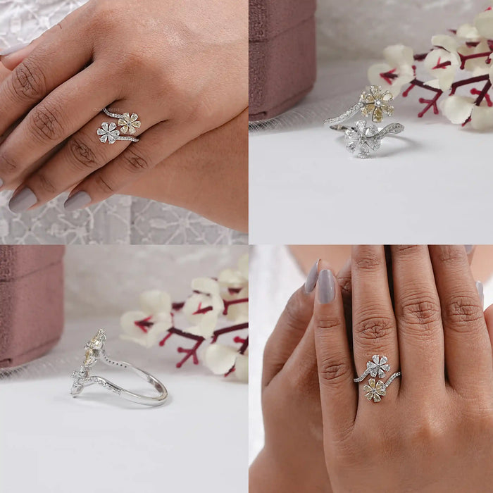 Yellow Pear Shape Lab Diamond Flower Style Bypass Ring