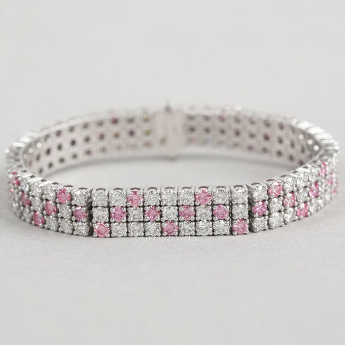3 Row Pink Round Cut Lab Diamond Bracelet