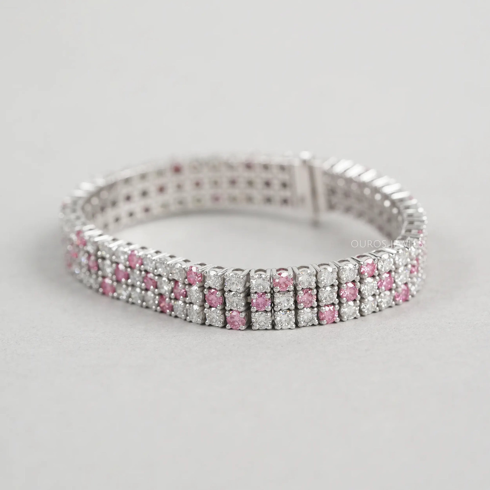 Three Row Pink Round Diamond Tennis Bracelet Bracelet