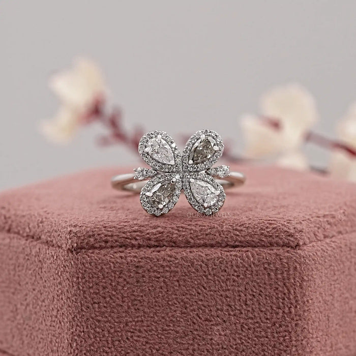 Olive Pear Shape Lab Diamond Floral Style Halo Ring