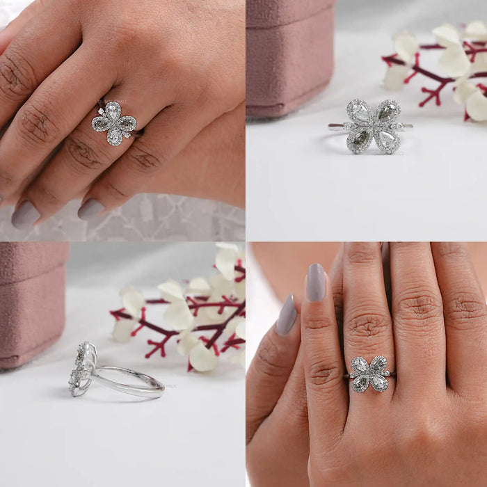 Olive Pear Shape Lab Diamond Floral Style Halo Ring