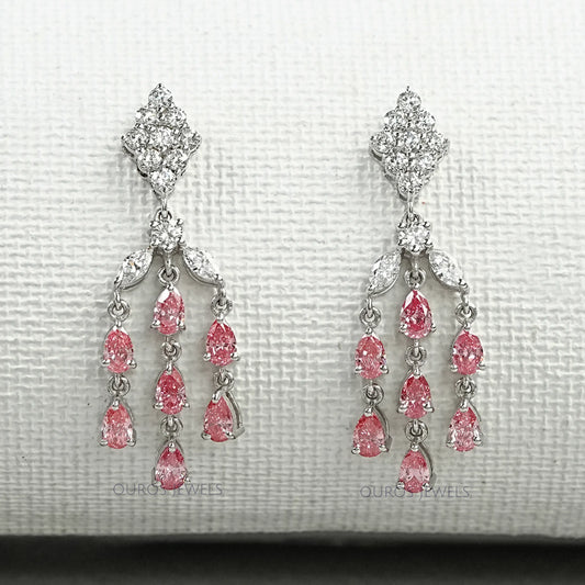 Fancy Pink Pear Chandelier Earrings Earrings