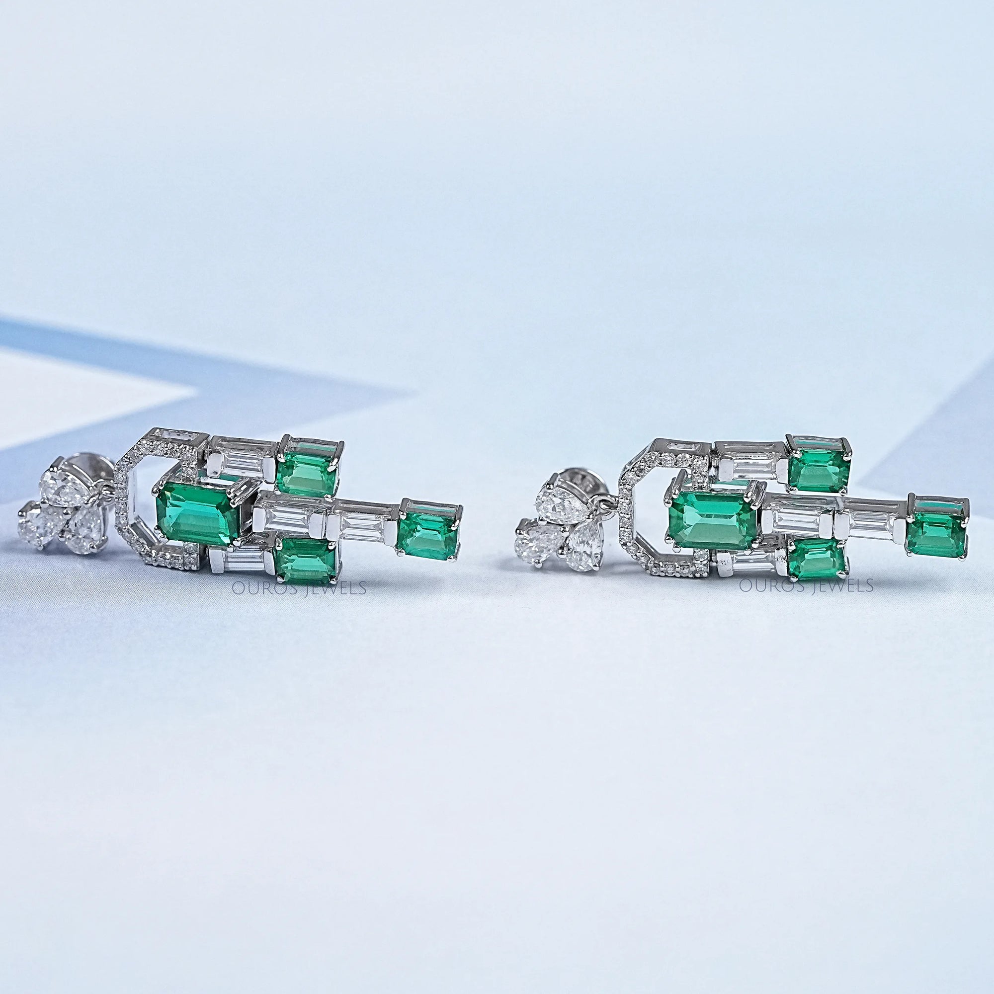 Green Emerald And Diamond Linear Drop Earrings Earring